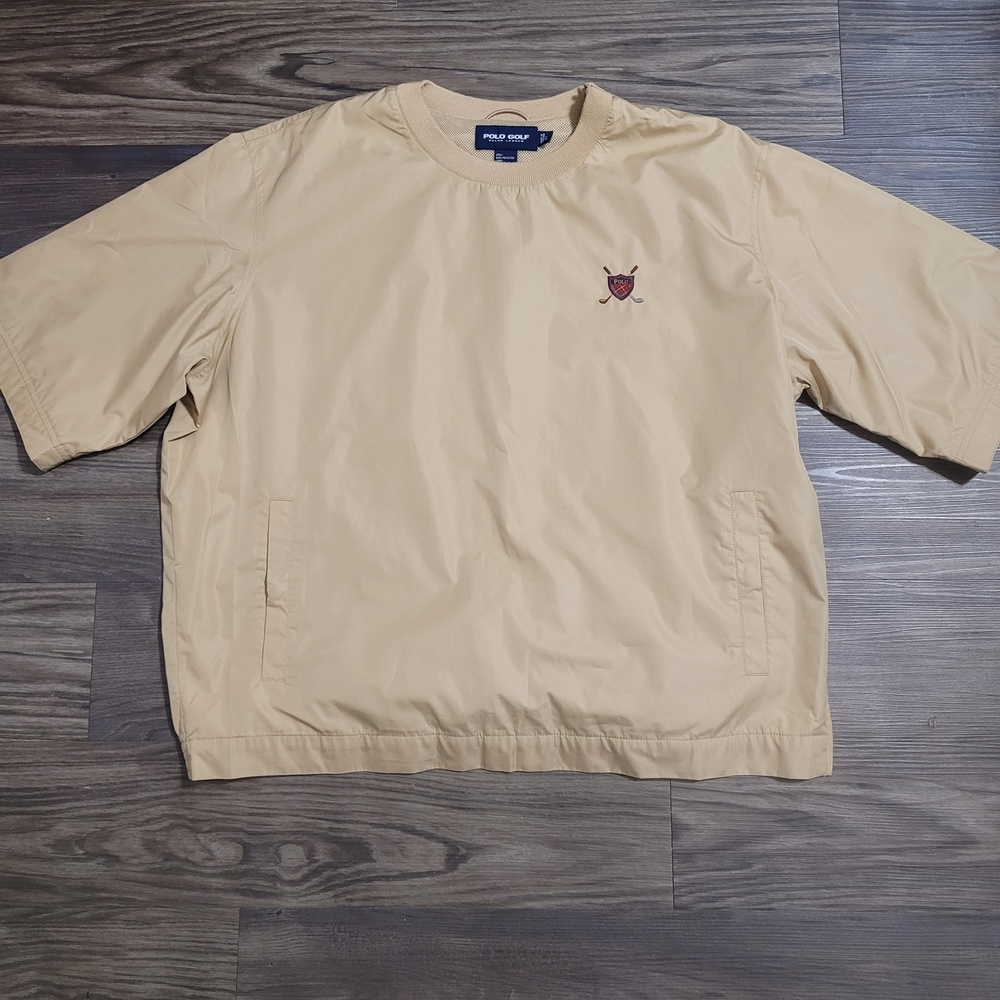 Ralph Lauren Polo Golf Jacket Sz L Tan Sport Crest Pullover Pockets Boxy Puffer
